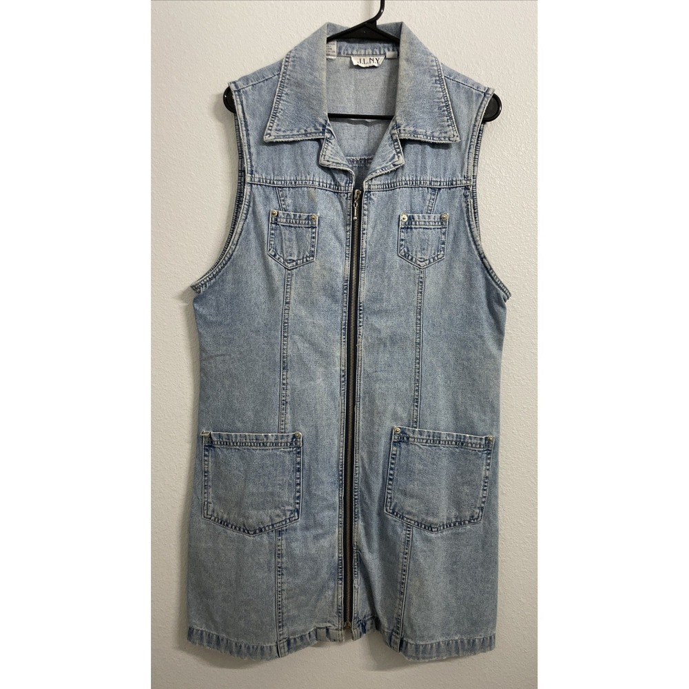 JL NY Women's Blue Denim XL Zip‎ Up Jean Jumper Dress